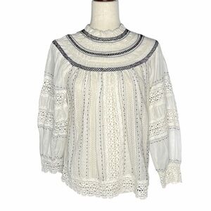 Sea New York Embroidered Blouse Size 4 Crochet Beaded Shirt Light Airy